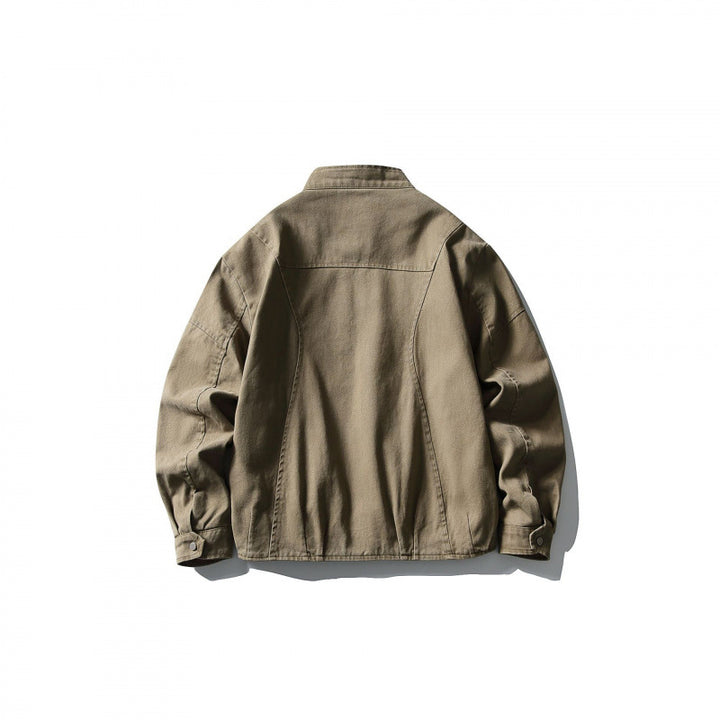 Men's Lightweight Worker Jacket made of Stonewashed Cotton Blend with Stand Collar Amarae