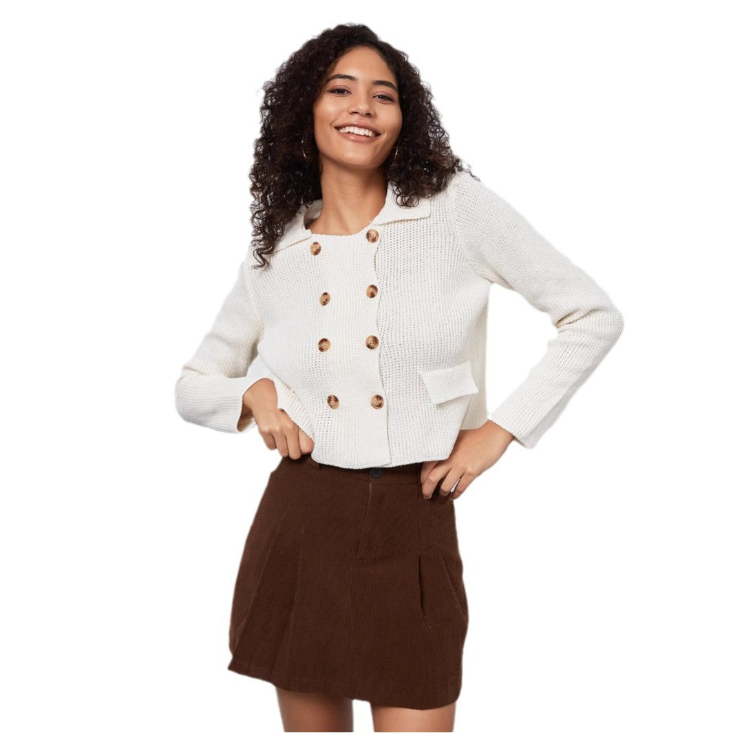 Women's knitted jacket with double-breasted button placket and decorative pockets Lune London