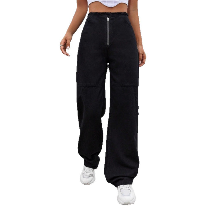Women's High-Waisted Wide-Leg Jeans with Visible Front Zip, Knee Darts and Raw Hem Amarae