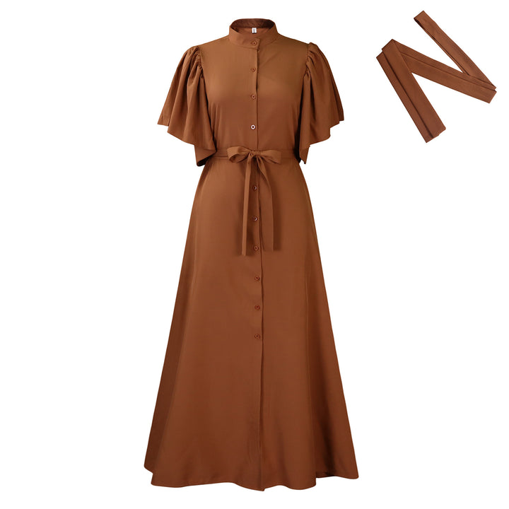 Maxi dress for women with elegant puff sleeves and a thin belt at the waist Lune London