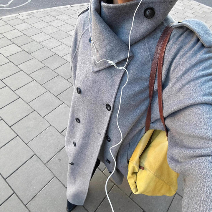 Ladies Oversize Coat made of Wool Mix with High Stand-Up Collar and Asymmetrical Button Placket Amarae