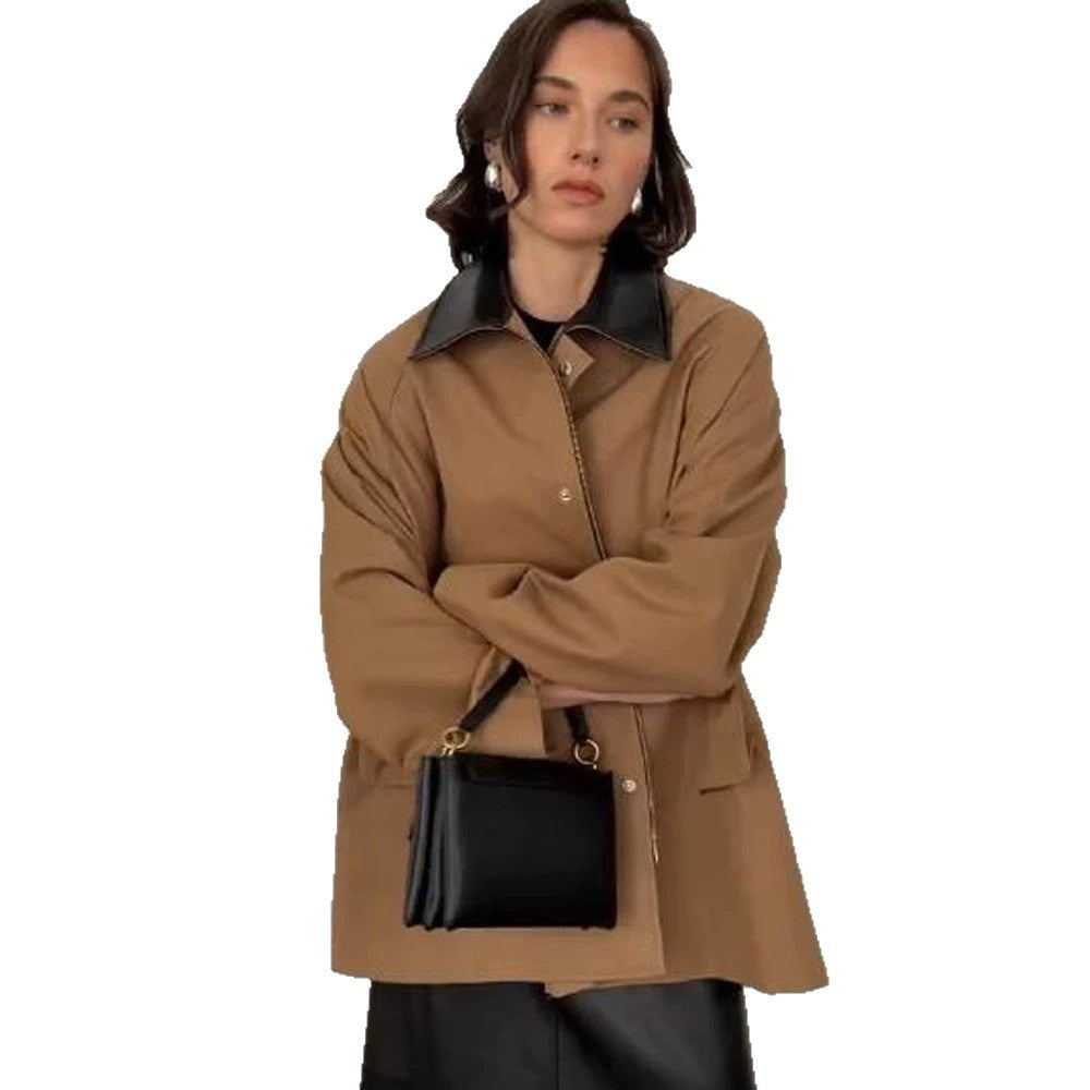 Women Oversize utilitarian Jacket with large flap pockets and contrast collar Amarae