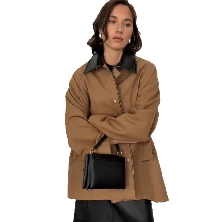 Women Oversize utilitarian Jacket with large flap pockets and contrast collar Amarae