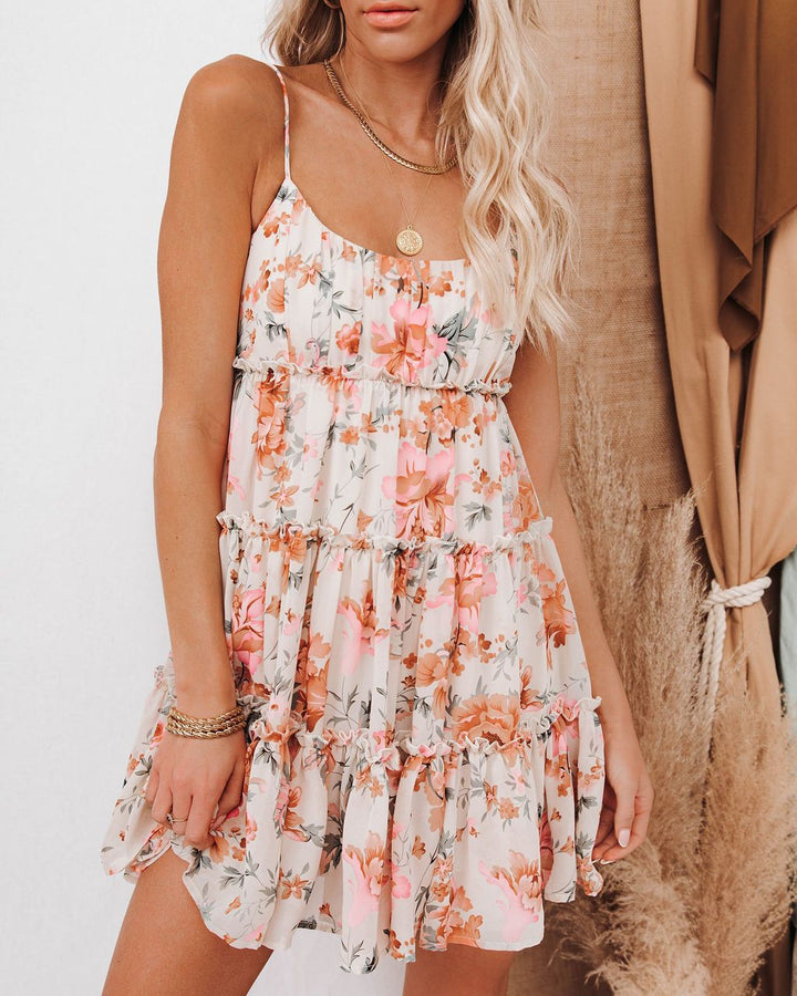 Floral summer dress for women with ruffle details and adjustable spaghetti straps Chic & Stil