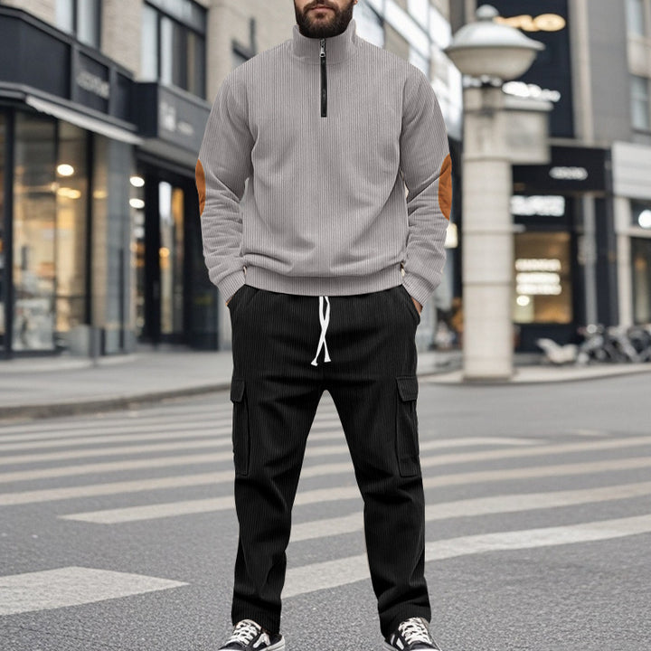 Fashionable men's leisure suit with structured tops and practical cargo pants Lune London