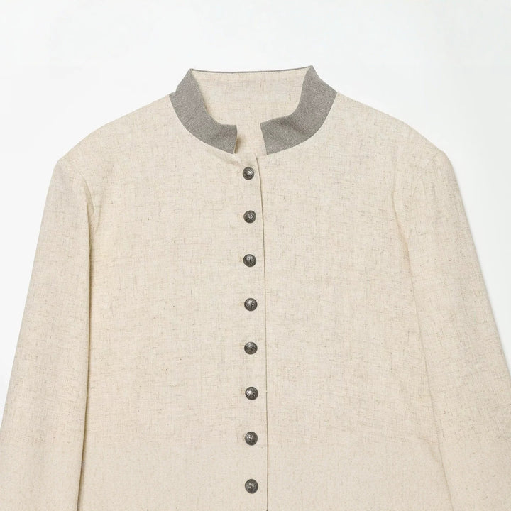 Women's cropped jacket in boxy cut with short stand-up collar and decorative button placket Amarae