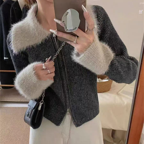 Cardigan pour femmes avec col luxueux et fermeture éclair Chic & Stil