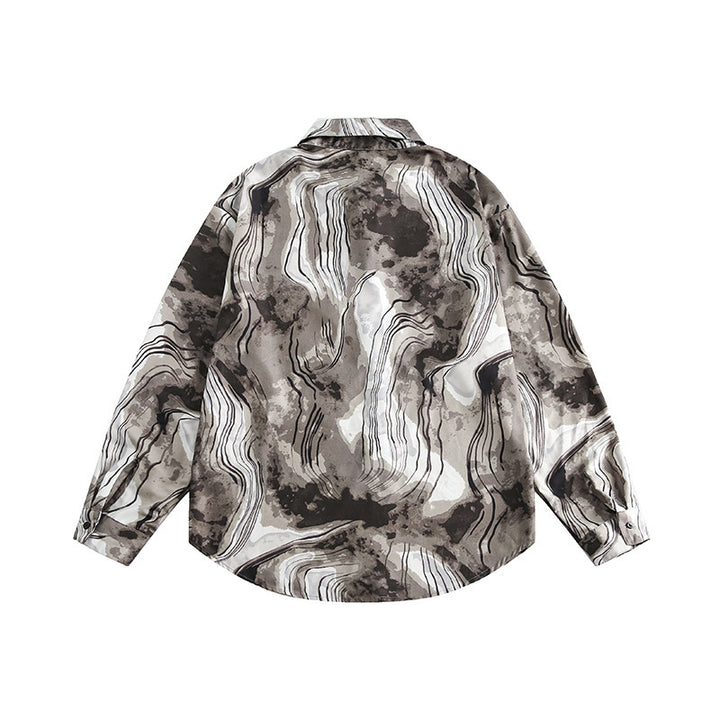 Unisex Boxy Overshirt Jacket with Marble Print and Traditional Toggle Closure Look Amarae