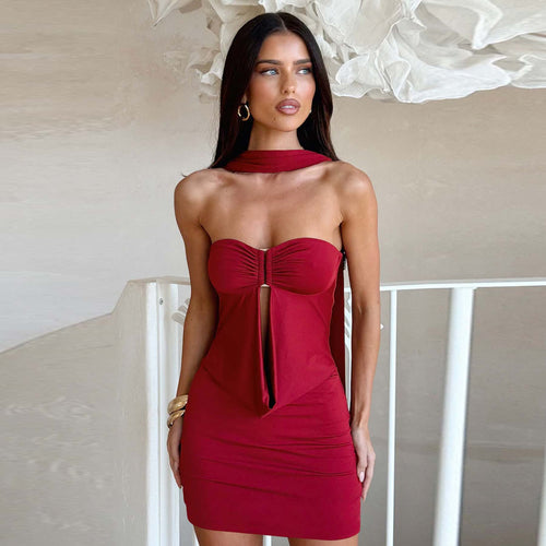 Ladies fitted off-shoulder mini dress with sophisticated knot detail Amarae