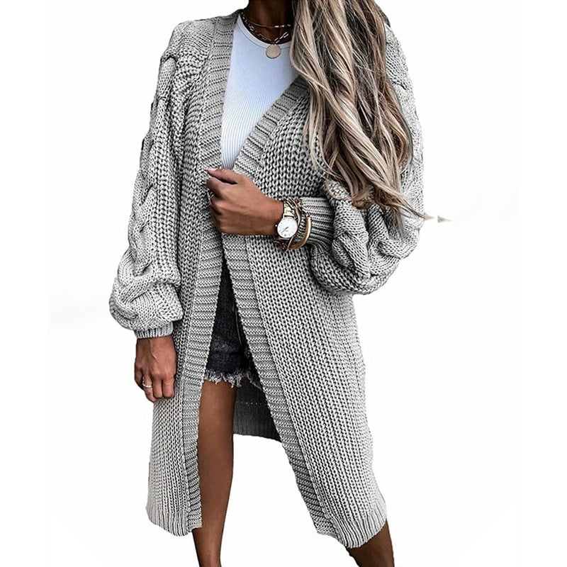 Ladies chunky knit cardigan with voluminous sleeves and open front Lune London