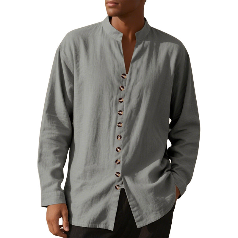 Men's long sleeve shirt with modern high collar and single button placket Lune London