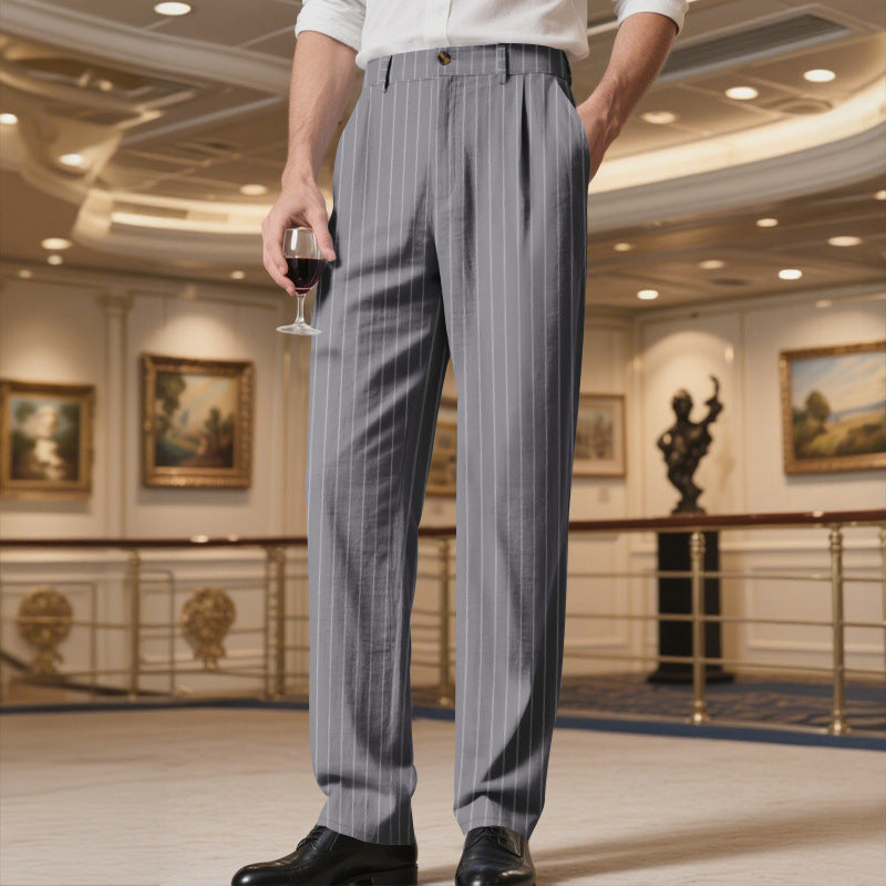 Men's Elegant Suit Trousers with Fine Pinstripe and Comfortable Fit Lune London