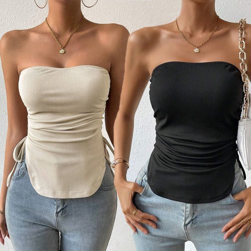 Top bustier for women with decorative ruffle details and tie straps Chic & Stil