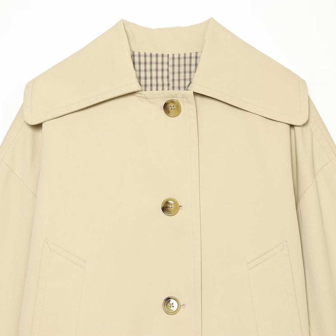 Women's Cropped Boxy Transitional Jacket with Large Shawl Collar and Patch Pockets Amarae