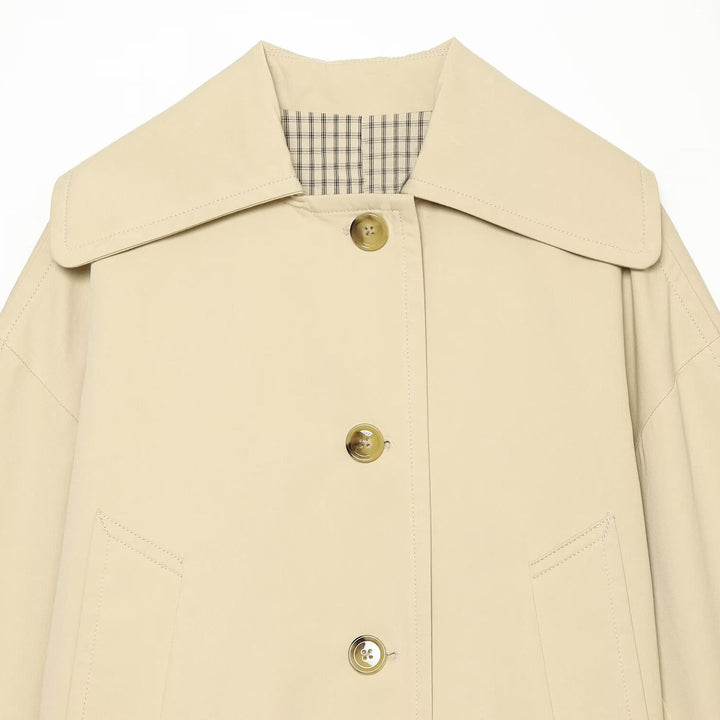 Women's Cropped Boxy Transitional Jacket with Large Shawl Collar and Patch Pockets Amarae