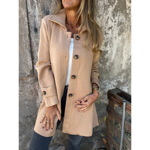 Elegant transitional jacket for women with a chic collar and decorative button details Amarae