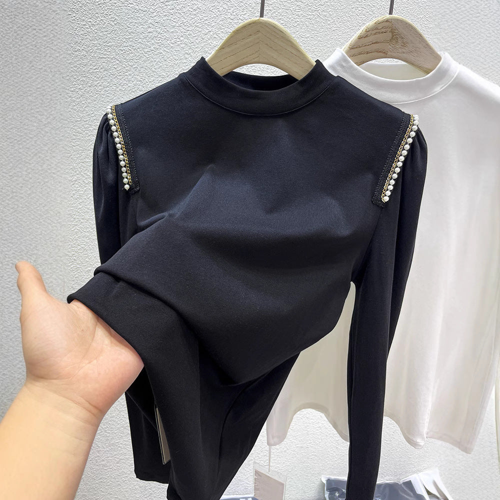 Women elegant long sleeve top with special pearl applications Chic & Stil
