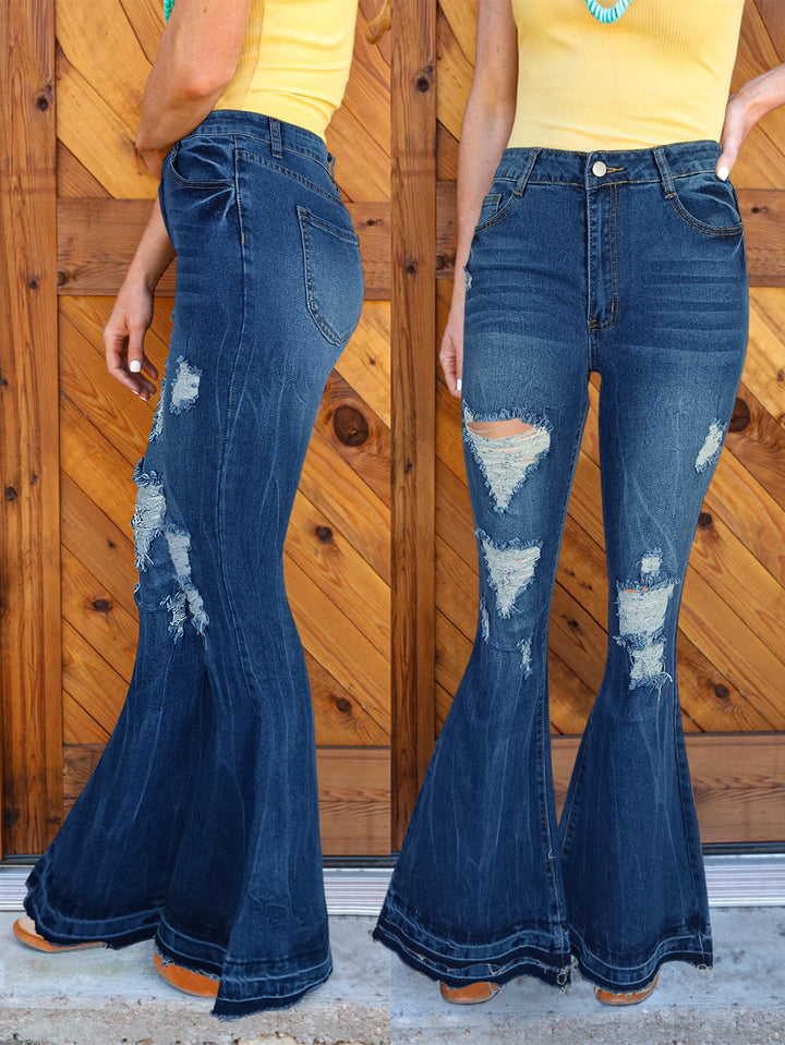 Women's Retro Flared Jeans with High Waist, Destroyed Details and Sculpting Stretch Waistband Amarae