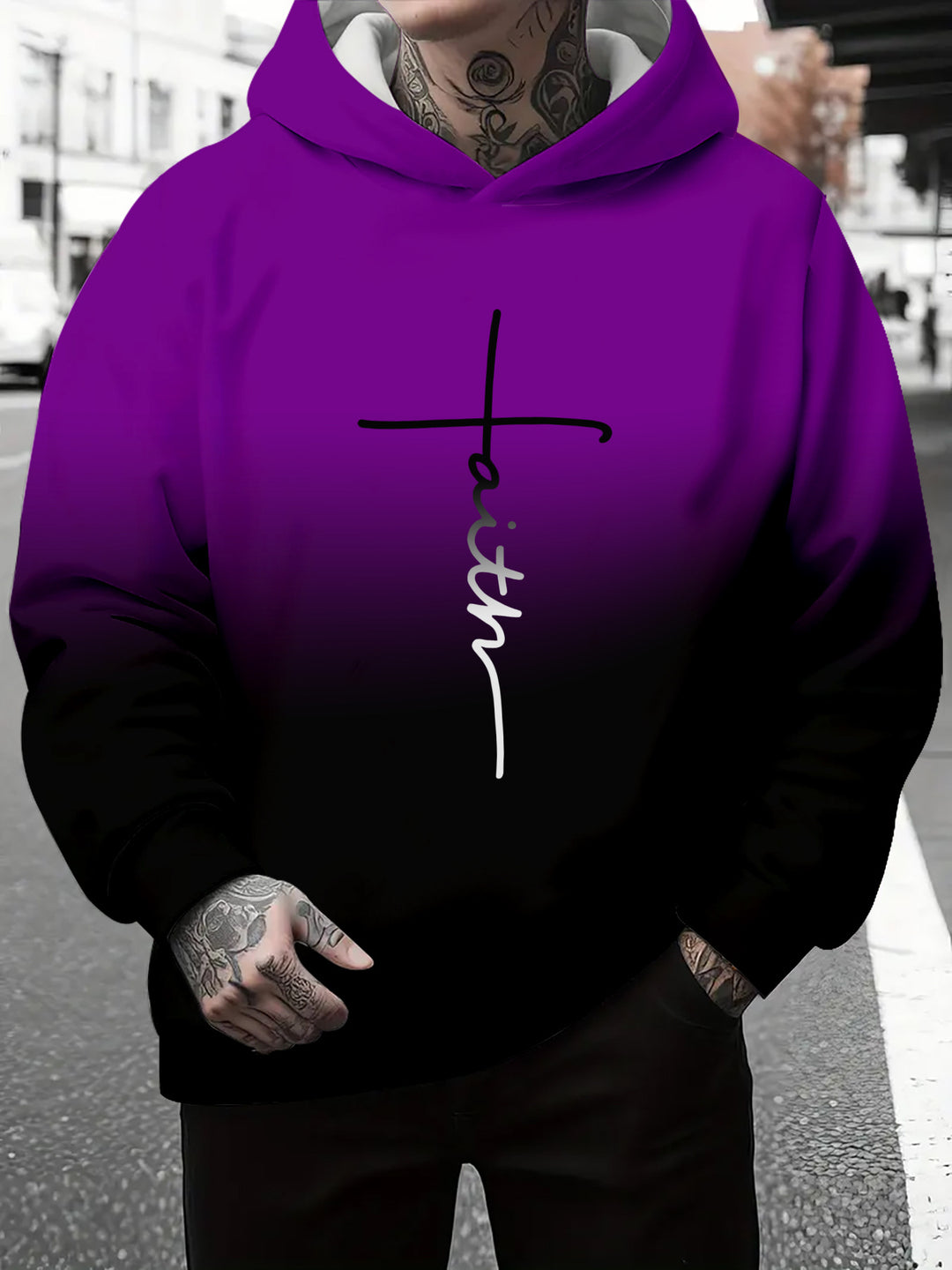 Men's hoodie with a subtle gradient of colors and an inspiring inscription Amarae