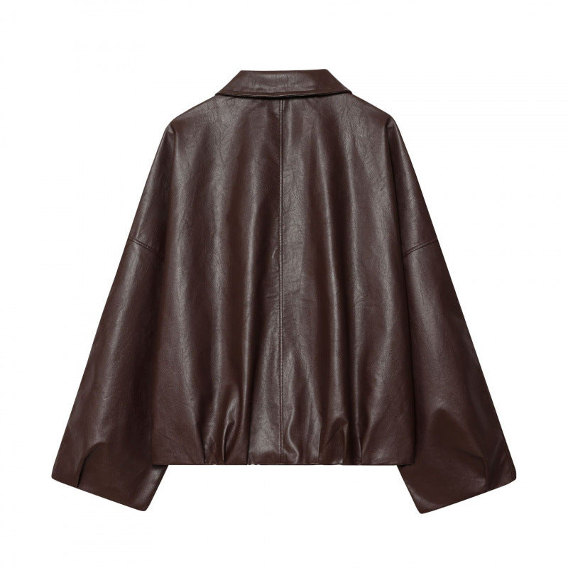 Wide Sleeve Faux Leather Jacket for Women with Practical Pockets Lune London