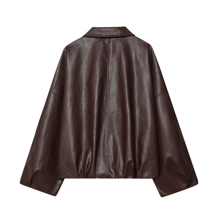 Wide Sleeve Faux Leather Jacket for Women with Practical Pockets Lune London