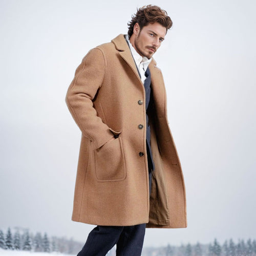 Elegant sheepskin coat for men with a textured premium material and a practical closure Amarae