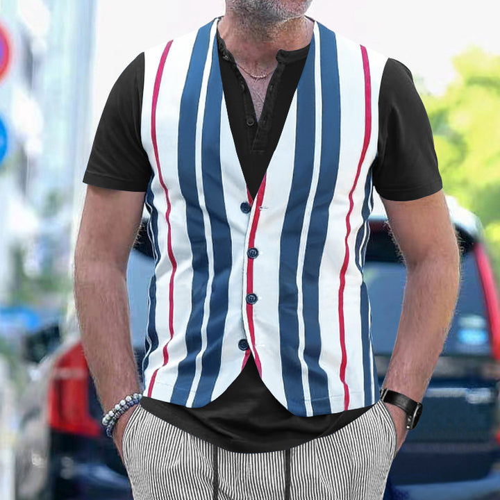 Short-sleeved shirt for men with a sporty striped look and button placket Lune London