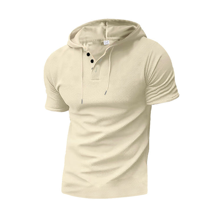 Men's Short Sleeve Hoodie Shirt with Stylish Henley Neckline Lune London