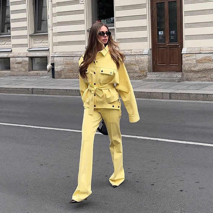 Women's Utility Blazer with Tie Belt and High-Waisted Trousers Amarae