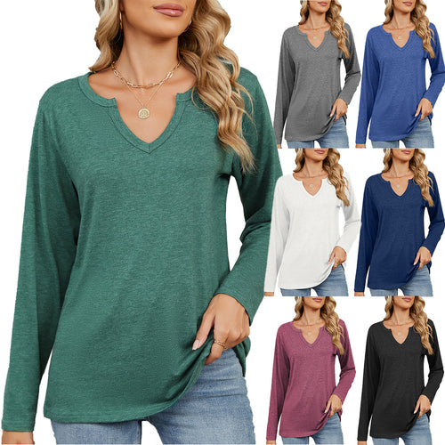 Long sleeve women's T-shirt with trendy V-neck and relaxed fit Amarae