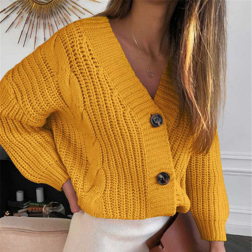 Ladies Thick Knit Cardigan with Generous V-Neck and Chic Decorative Buttons
