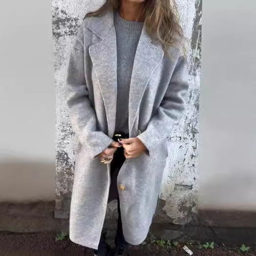 Wool coat for women with modern cut and large button details Amarae