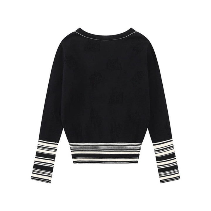 Ladies cardigan with V-neck, fine jacquard pattern and contrasting cuffs Amarae