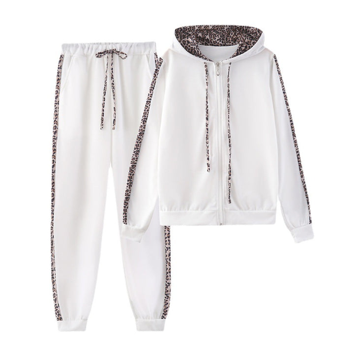 Women's Hooded Tracksuit in Slim Fit with Contrasting Leopard Stripes Amarae