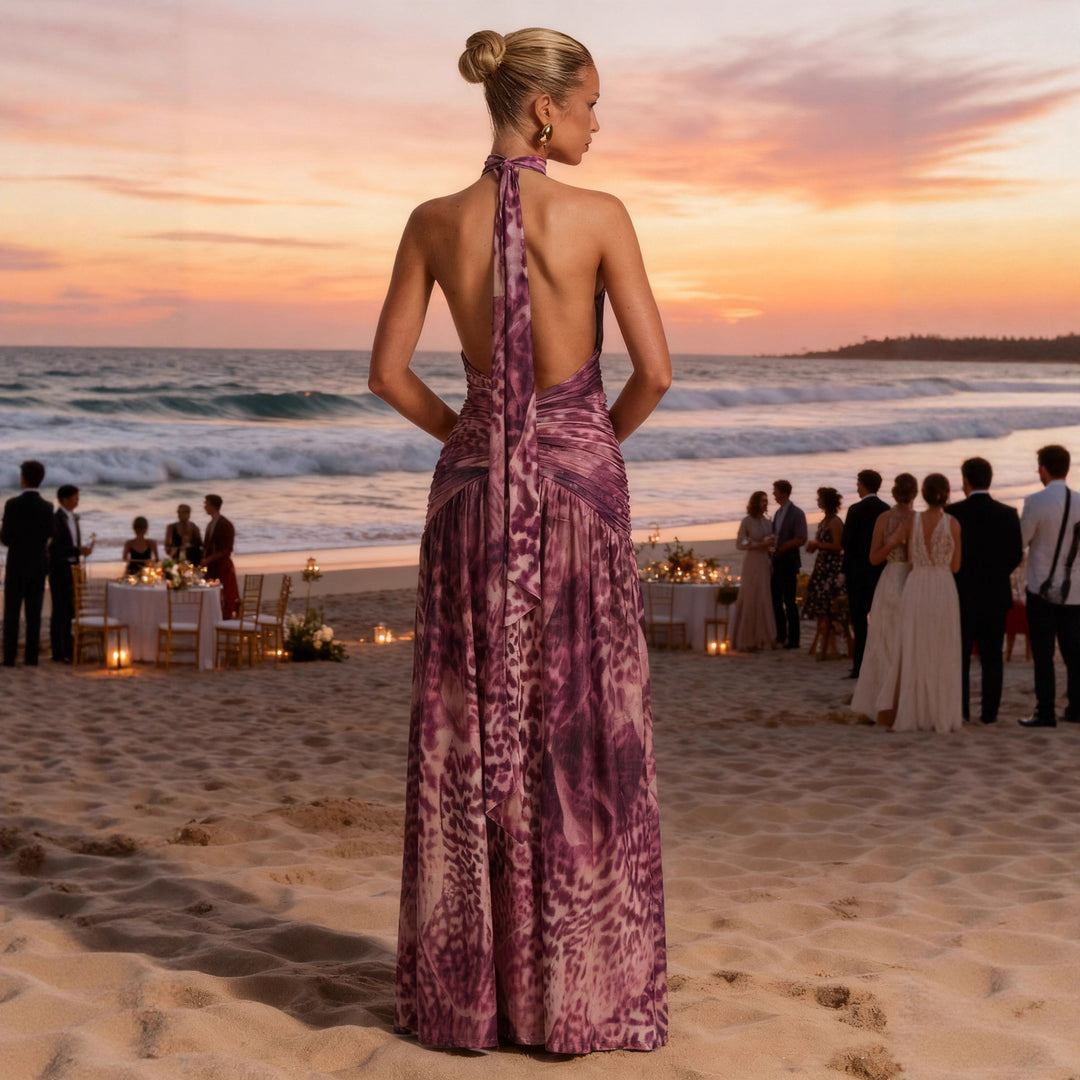 Elegant Maxi Dress for Women with Deep V-Neck and Chic & Stylish Refined Gathering Elements
