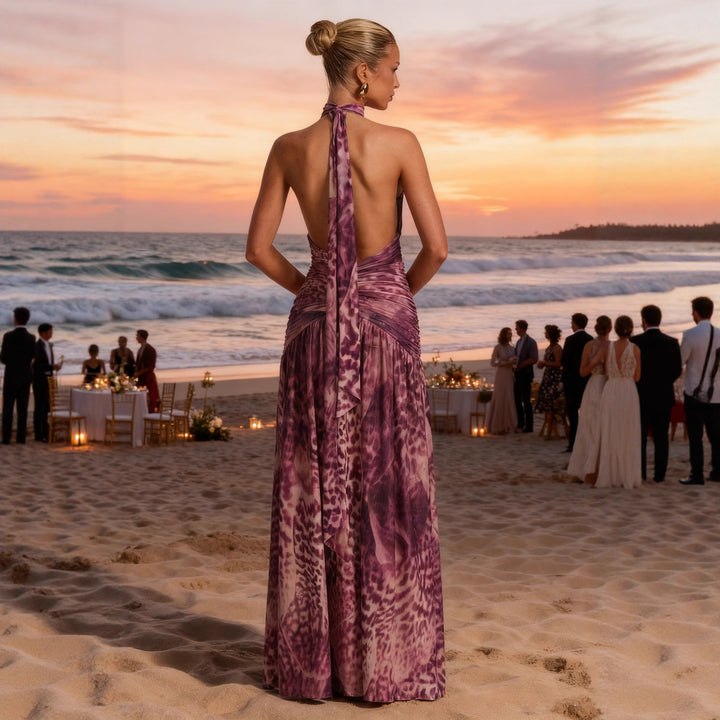 Elegant Maxi Dress for Women with Deep V-Neck and Chic & Stylish Refined Gathering Elements