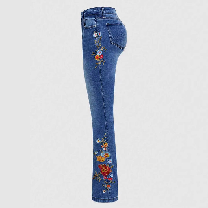 Women's Bootcut Jeans with Side Floral Embroidery and Comfortable Stretch Waistband Amarae