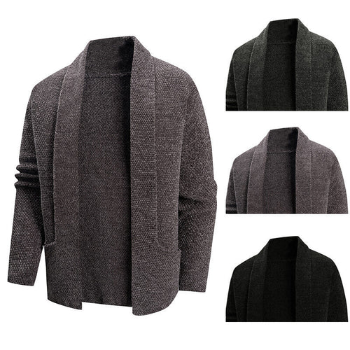 Stylish knitted jacket for men with open collar and practical pockets Amarae