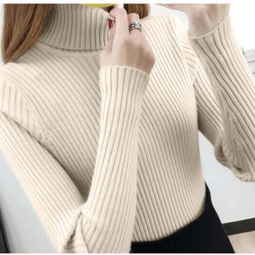 Pull femme en laine de haute qualité avec col roulé et texture côtelée Chic & Stil