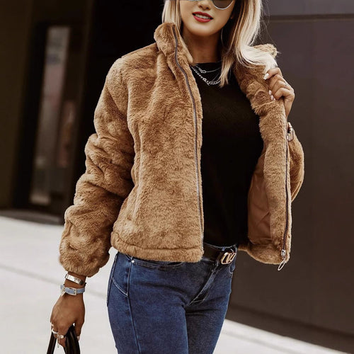 Amarae | Soft Women's Teddy Bomber Jacket with Zipper