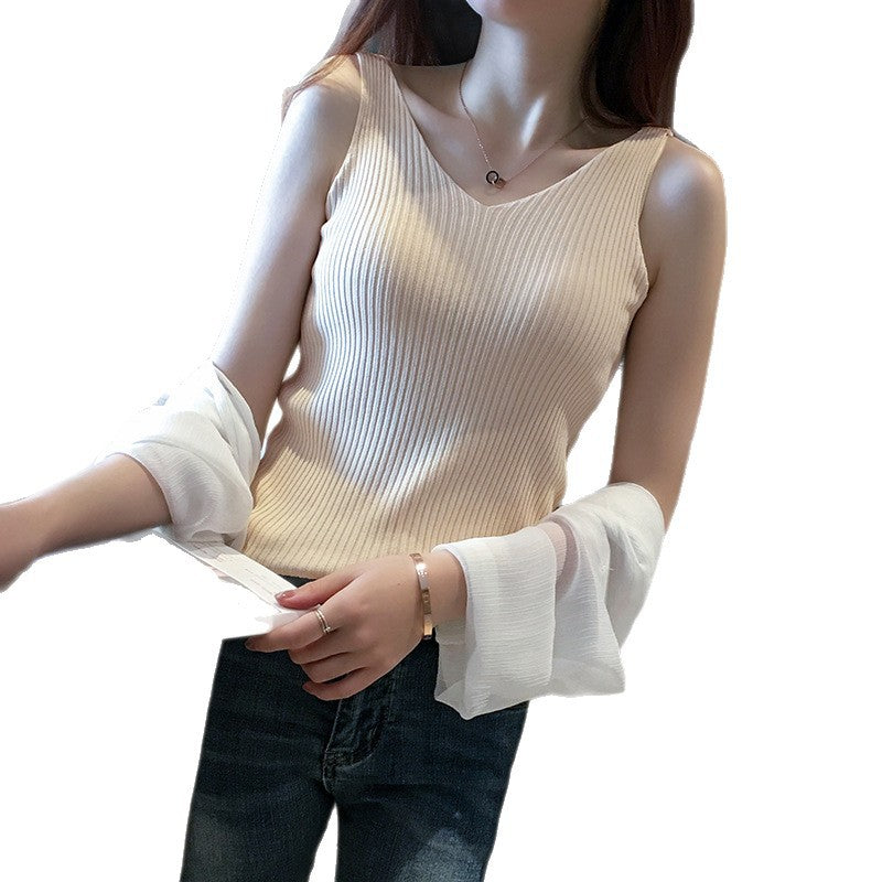 Ladies Rib V-neck knit tank top Lune London