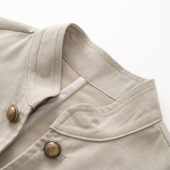 Women Tailored Stand Collar Blazer with Decorative Metal Buttons Amarae