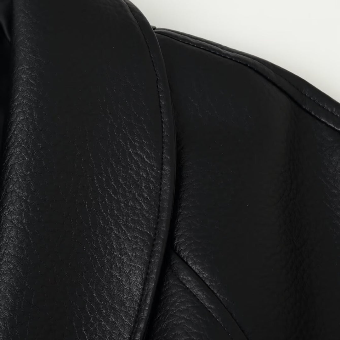 Women's Tailored Faux Leather Blazer with Shawl Collar and Tie Belt Amarae