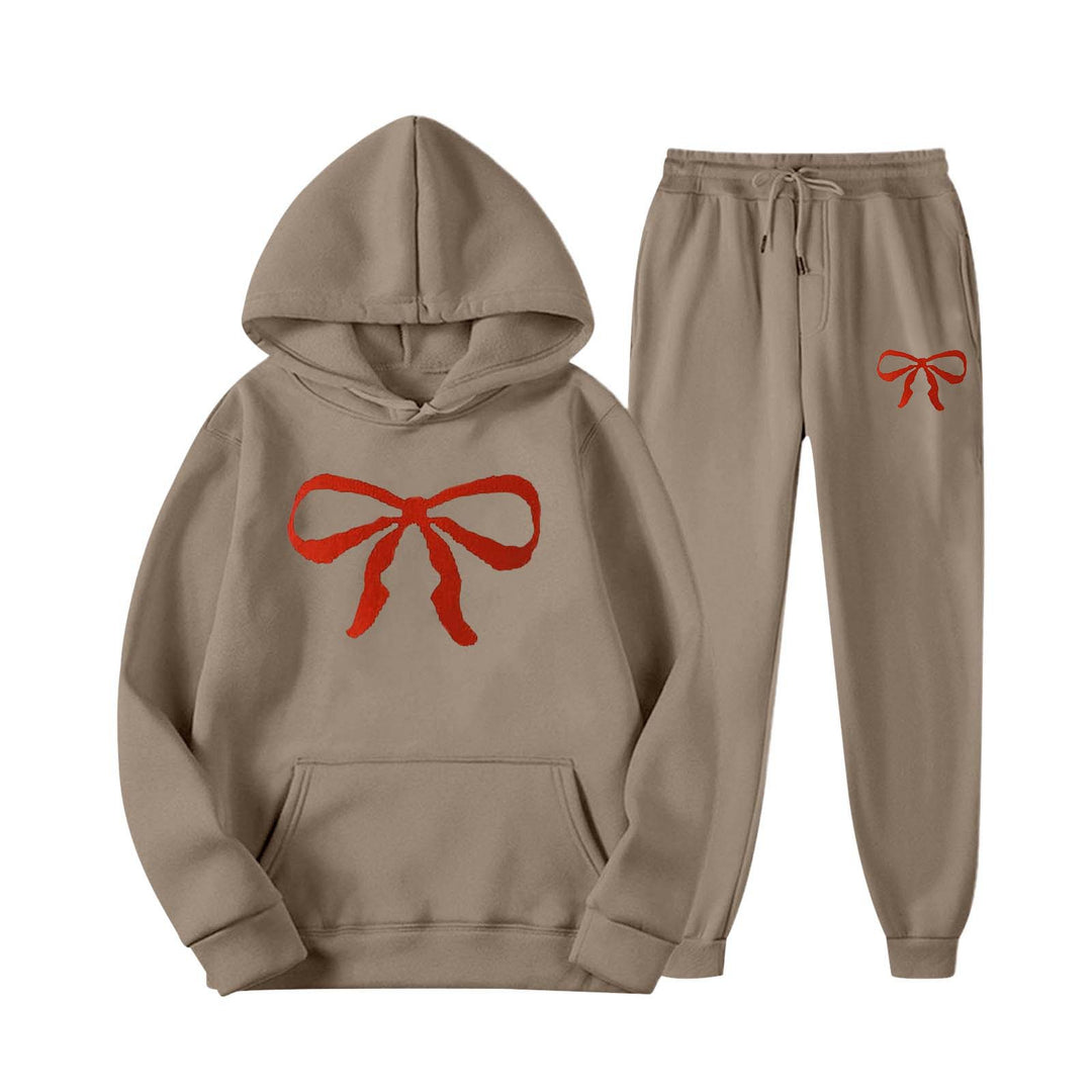 Women's hooded sweat suit with creative bow motif and comfortable fit Chic & Stil