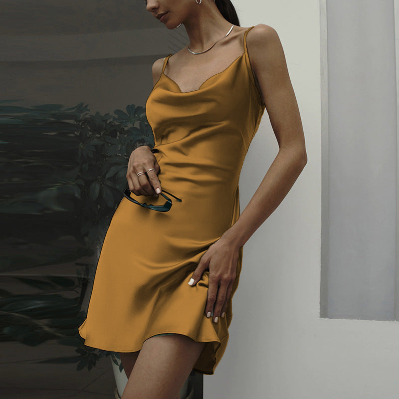 Sleeveless mini satin dress for ladies with a chic and elegant cut Lune London