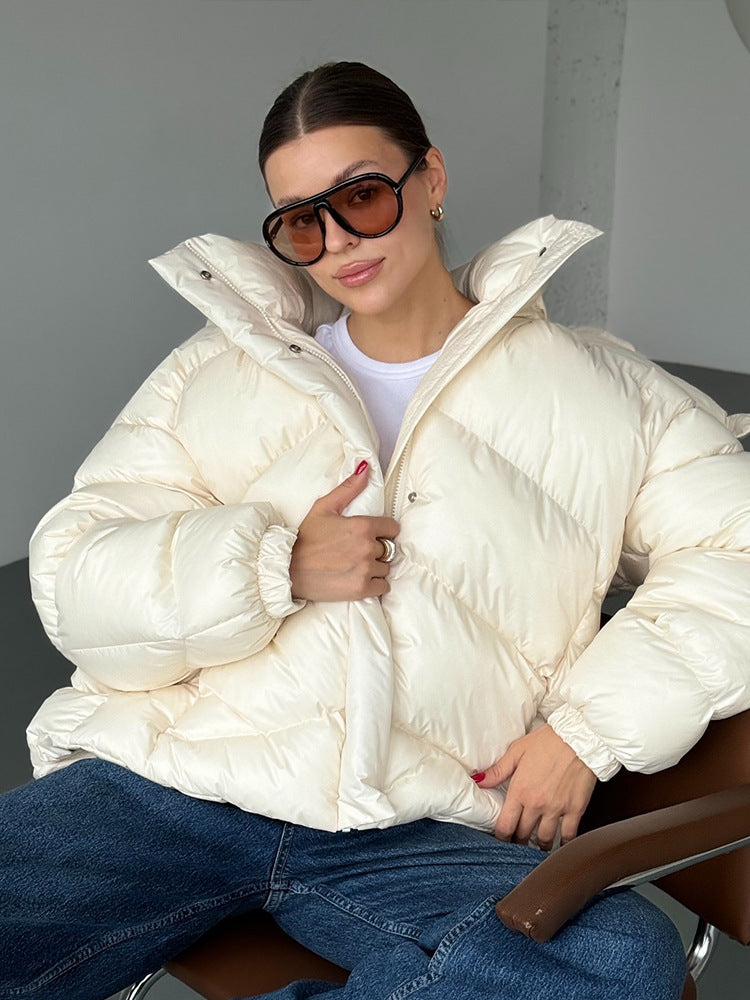 Ladies short puffer jacket with thermal filling, oversized hood & concealed two-way zipper Amarae