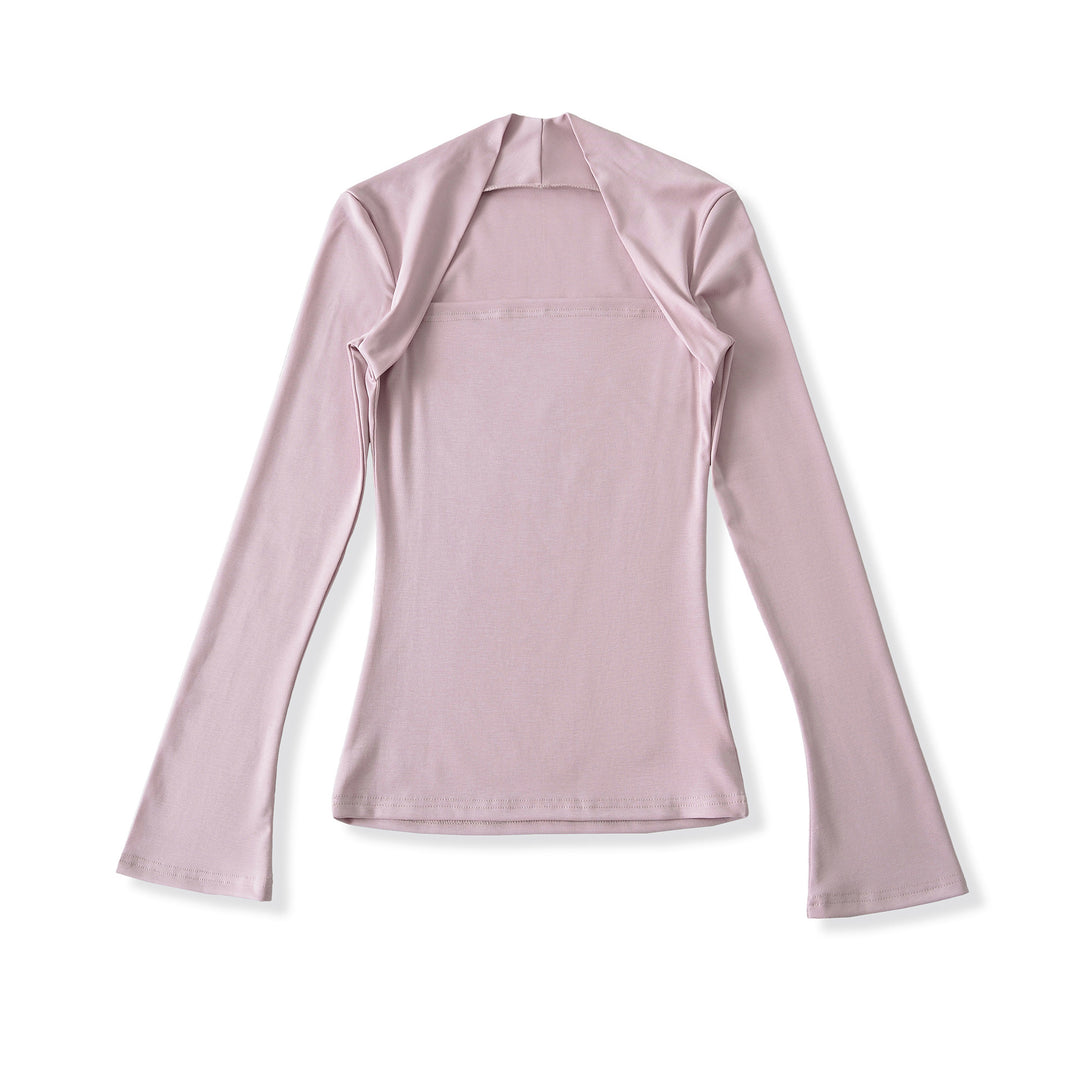 Women's fitted long-sleeve top with wide shawl collar and trumpet sleeves Amarae