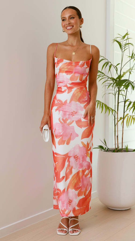 Women's maxi dress with sleeveless cut and elegant floral design Lune London