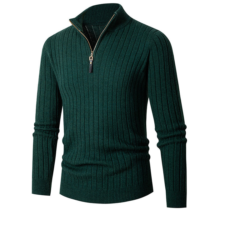 Men's knit sweater with half-zip and fine ribbed structure Lune London