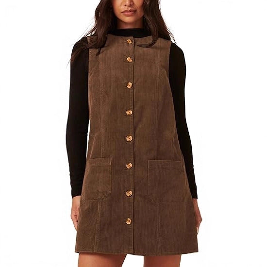 Robe en velours côtelé mi-longue pour femmes avec poches Chic & Stil